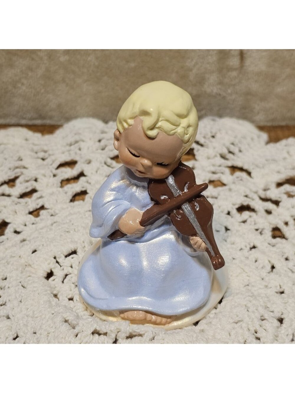 VTG Angelic Boy Playing Violin Iridescent Hand painted Ceramic Duncan Mold